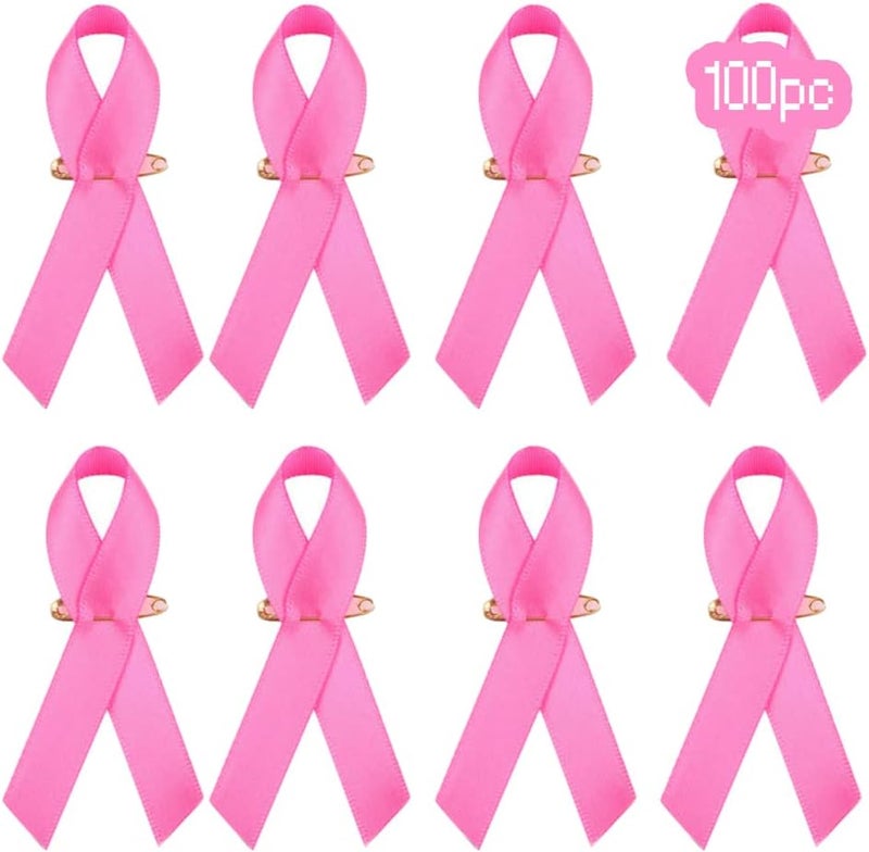 AOGU 100 Pcs Pink Ribbon Pins Breast Cancer Awareness Lapel Pins Buttons Caring Fundraiser For Support and Care for Women - Image 1